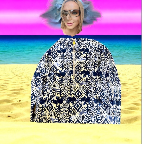 Lilly Pulitzer Skipper Popover Navy White 1/4 Zipper UPF - Picture 2 of 3